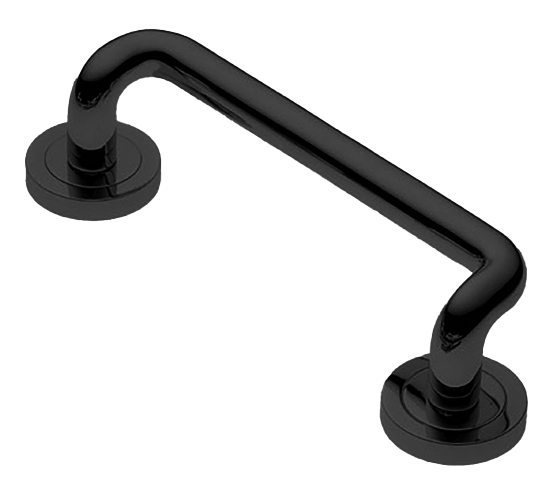 Ручка-скоба дверная SNAKE PH NERO на круглой розетке, цвет черный, латунь фото купить в Уральске