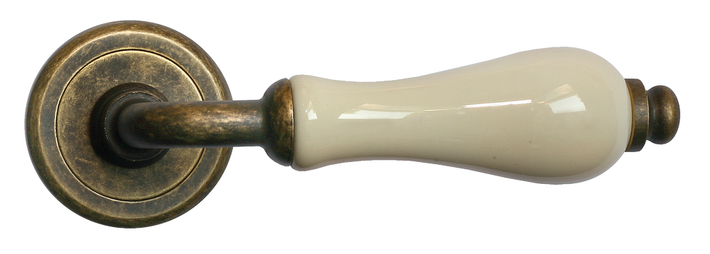 Ручка дверная CERAMICA R4 OBR/CHAMP раздельная на круглой розетке, цвет - бронза/шампань, латунь фото купить в Уральске