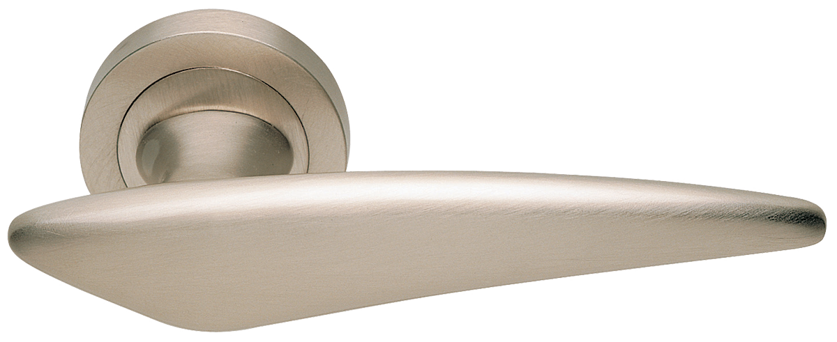 Ручка дверная BOLID R2 NIS раздельная на круглой розетке, цвет матовый никель, латунь фото купить Уральск