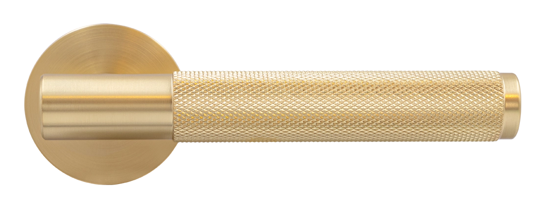 Ручка дверная AZRIELI MH-57-R6T MSG раздельная на круглой розетке, цвет матовый сатинированный золото, ЦАМ фото купить в Уральске