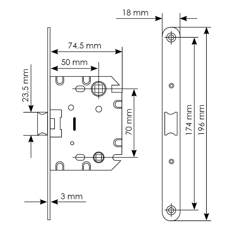 Защелка межкомнатная 1870P SN -IND SP-1 с ответной планкой, бесшумная сантехническая, цвет никель фото купить в Уральске
