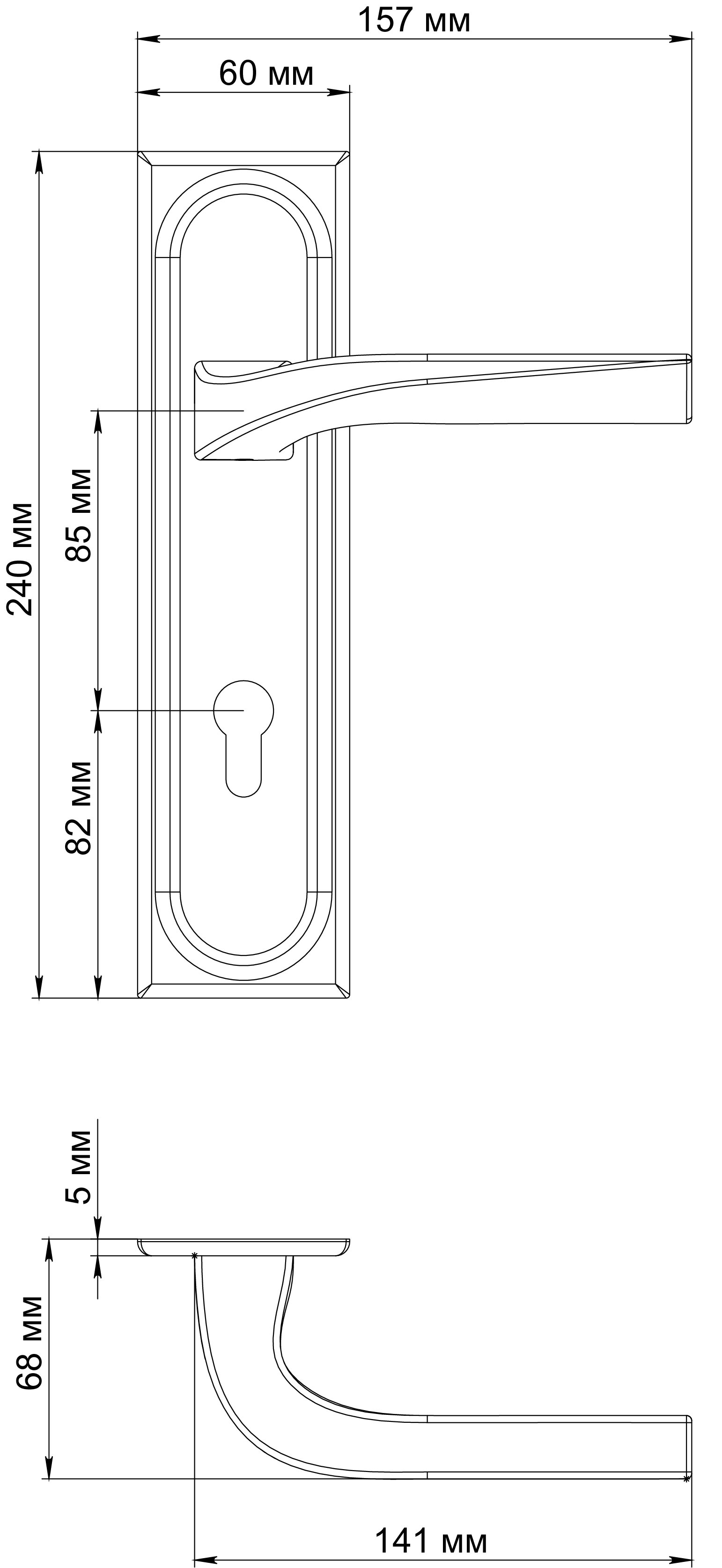 Ручка дверная WD CONCERT HALL PLS KH BLANK на планке под ключевой цилиндр, цвет под покраску фото купить в Уральске